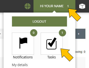Location of the Tasks section under your profile menu
